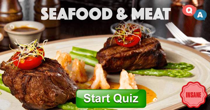 Banner for Quiz on seafood and meat with 10 advanced-level questions.